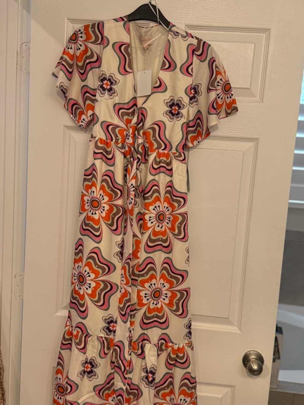 Ciebon Cream Floral Maxi Dress with Orange & Pink Accents - Picture 12 of 14